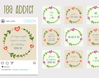 Tea Addict Social Media Quotes & Highlight Icon | Facebook Post, Instagram Post, Instagram Icon, Graphic Background