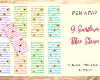 9 Sunflower Retro Strips Pen Wrap Pattern | Instant Download | Pen Wrap Waterslide | Printable | Vinyl | PNG Wrap | Sunflower Waterslide