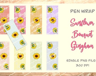 Sunflower Bouquet Gingham Pen Wrap | Instant Download | Pen Wrap Waterslide | Printable | Vinyl | PNG Wrap | Sunflower Waterslide