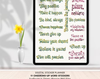 17 Digital Planner Sticker: Inspirational Quotes in Sunflowers and Cherry Blossom for Goodnotes and Digital Planner