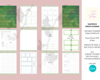 Shamrock Dream Planner Canva Template | Goal Planner, Editable Planner Template, Planner Canva Template, KDP Interior, Printable Planner