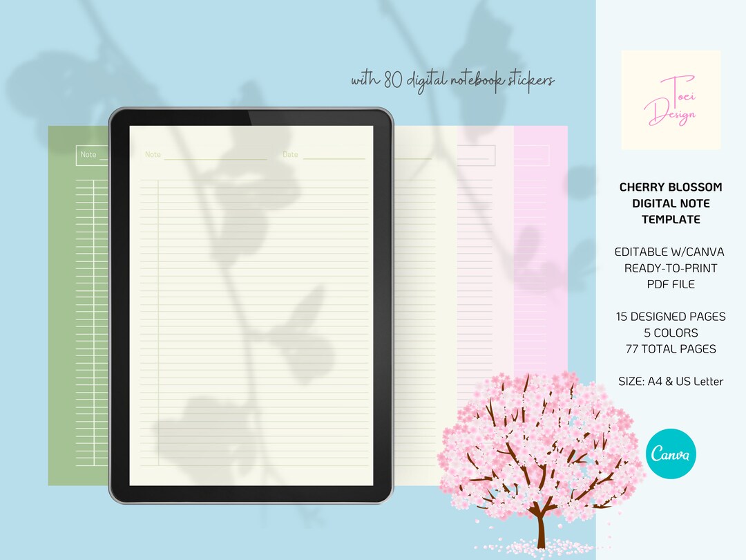 Customizable 5-color Cherry Blossom Digital Note Taking With 80 ...