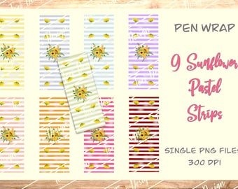 9 Sunflower Pastel Strip Pattern | Instant Download | Pen Wrap Waterslide | Printable | Vinyl | PNG Wrap | Sunflower Waterslide