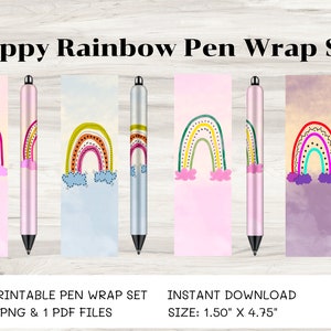 Happy Rainbow Pen Wrap Set | Instant Download Set | Pen Wrap | Printable Pen Wrap | Rainbow PNG | Rainbow PDF | Epoxy Pen