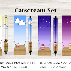 CatsCream Pen Wrap Set | Instant Download | Pen Wrap Waterslide | Printable | Vinyl | PNG | PDF | Epoxy