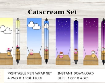 CatsCream Pen Wrap Set | Instant Download | Pen Wrap Waterslide | Printable | Vinyl | PNG | PDF | Epoxy