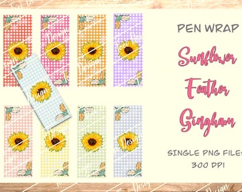 Sunflower Feather Gingham Pen Wrap | Instant Download | Pen Wrap Waterslide | Printable | Vinyl | PNG Wrap | Sunflower Waterslide