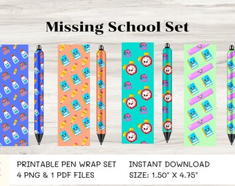 Missing School Pen Wrap Set | Instant Download | Pen Wrap Waterslide | Printable | Vinyl | PNG | PDF | Epoxy