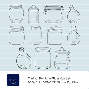 Minimale pennenlijn glazen pot clipart | Handgetekende glazen container, minimalistische Mason Jar SVG voor ontwerp