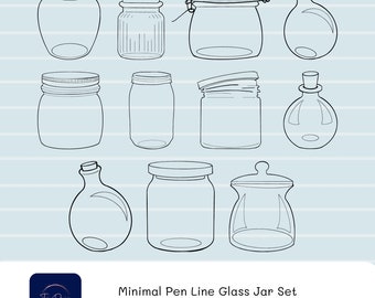 Minimal Pen Line Glass Jar Clipart | Hand Drawn Glass Container, Minimalist Mason Jar SVG for Design