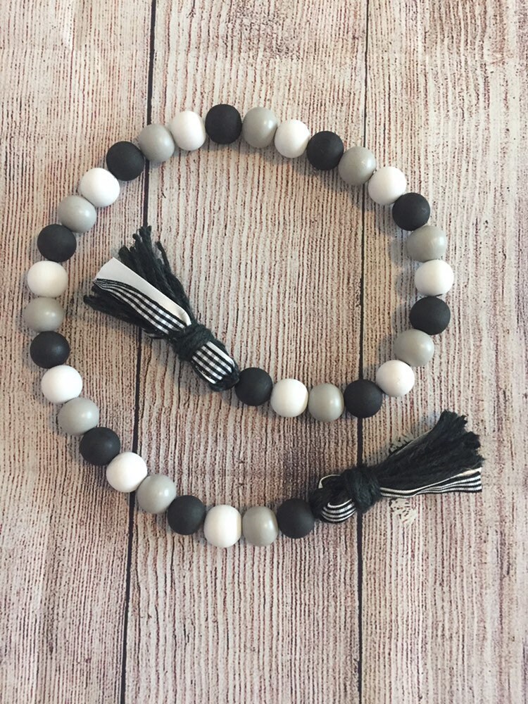 Guirnalda de cuentas de madera negra /WH/GREY/ decoración de | Etsy