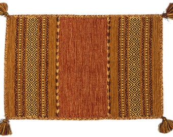 W Kilim Lory Tribal 100% Cotone, Indiano, Arancio Fatto a Mano Lavabile in Lavatrice