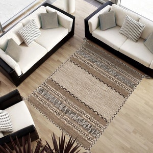 W Kilim Lory Tribal 100% Cotone, Indiano, Color Terra Fatto a Mano Lavabile in lavatrice e facile da pulire