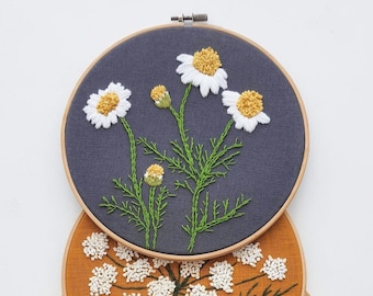 Hand Embroidery Art, Daisy and Wildflower, Botanical Decor