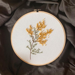 Finished embroidered hoop wildflower, Farmhouse living room decor, Cute floral decor, Gift for her, Mimosa embroidery hoop art image 10