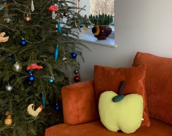 Linen Apple Pillow, Cute Nursery Decor, Children's Room Decoration