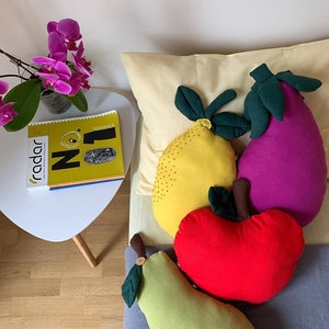 Large lemon  pillow Fruit citrus decor Embroidery textile fruit Fruits cushion Nursery decorative pillow Baby personalization gift