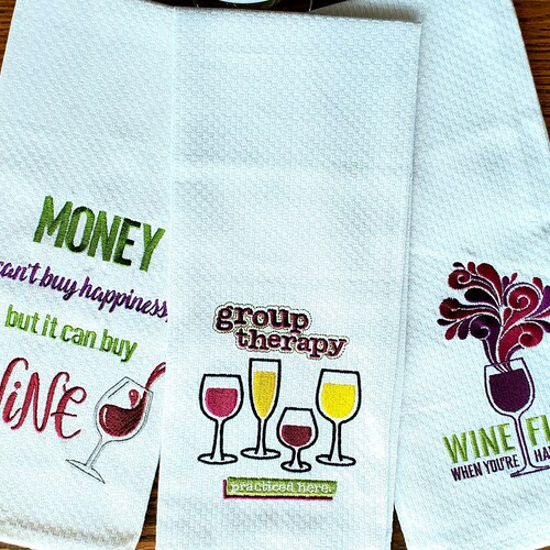 Wine Kitchen Towel Set Funny Tea Towel Embroidered Kitchen Etsy