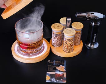 Kit para ahumar cócteles "Smoky Pro" con soporte. Ahuma tu whisky, bourbon y Old Fashioned. Regalo personalizado de NOBLESIP.