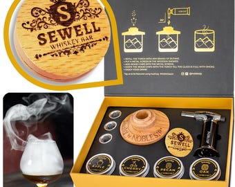 NOBLESIP Whiskey Smoker PREMIUM Kit - Smoky Bourbon, Old Fashioned, Cocktails. Personalized custom name engraved. A great Father's Day gift!