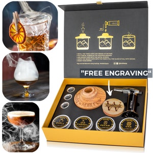 Cocktail Smoker Kit PREMIUM Smoky by NOBLESIP - Great gift for whiskey bourbon, scotch, old fashioned lovers. Name Personalized gift for him