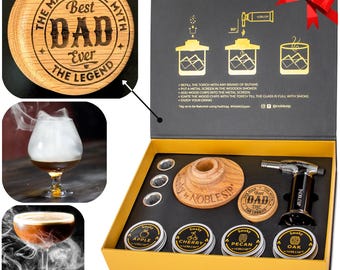 NobleSip Whiskey Smoker Kit "BEST DAD EVER" engraved. Home bar set perfect for cocktails, old-fashioned, bourbon. Perfect gift for fathers