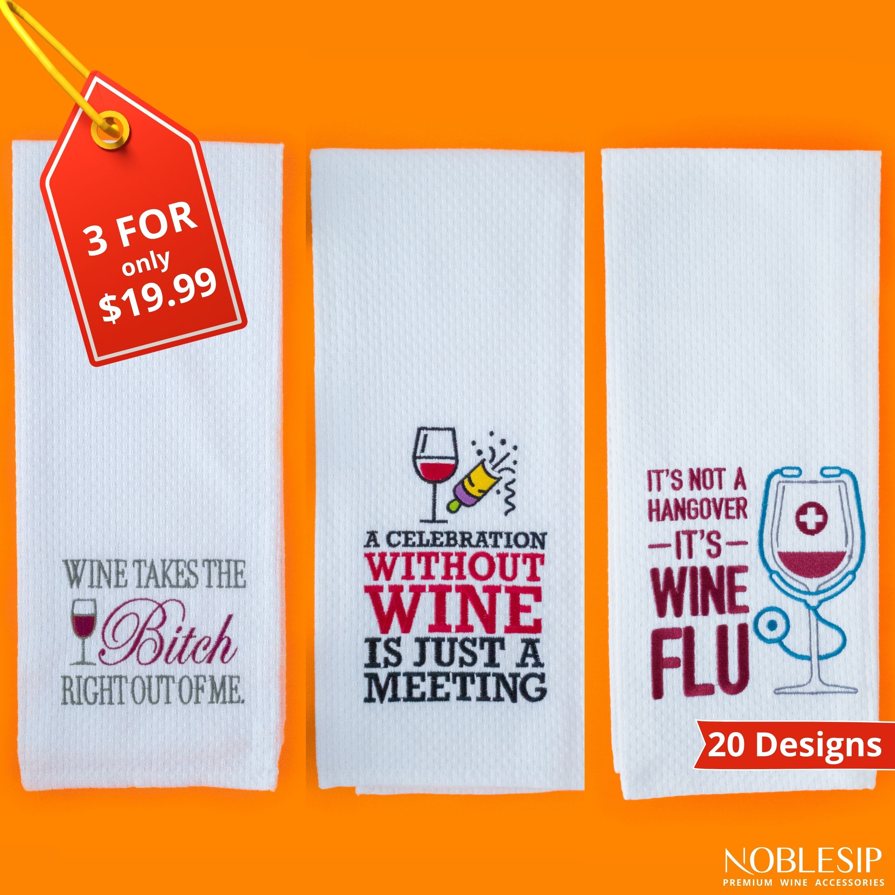 Wine Kitchen Towel Set Funny Tea Towel Embroidered Kitchen Etsy