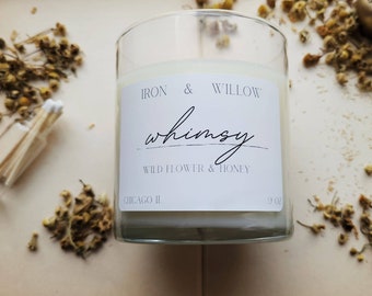 Whimsy /wild flower & honey candle / soy candle/ clean candle / boho / floral / floral candle/ honey / honey candle/