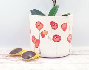 Plant pot indoor 16 cm diameter made with  recycled plastic, hand painted planter