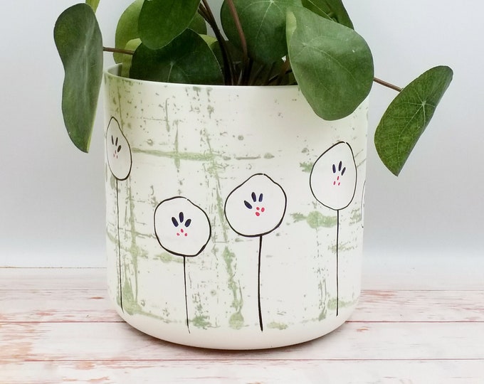 Plant pots 14 & 16 cm, made of recycled plastic, hand painted indoor planter
