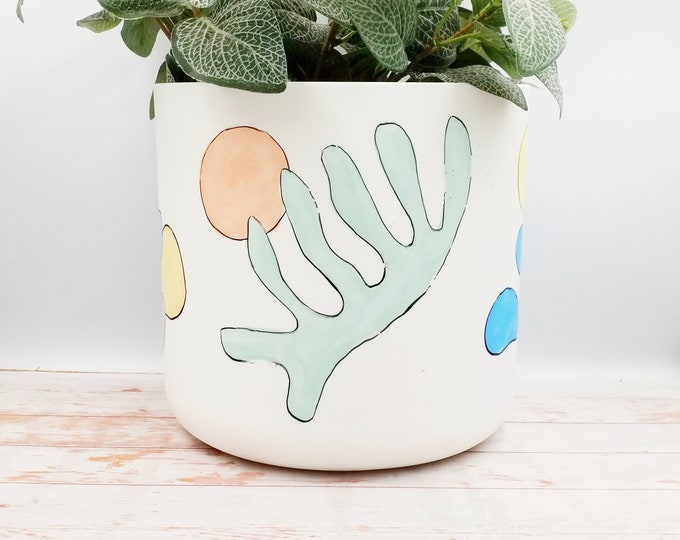 Large Plant pots - hand painted planters made of recycled plastic, Matisse Style
