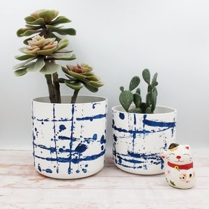 Indigo Shibori Plant Pot: Hand-Painted Recycled Plastic Planter