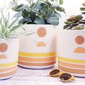 Large indoor Planters - Eco friendly Sun & Moon plant pots, hand painted made of recycled plastic.