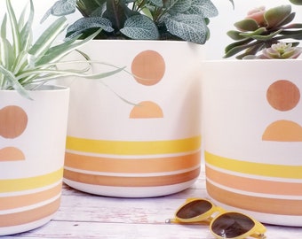 Large indoor Planters - Eco friendly Sun & Moon plant pots, hand painted made of recycled plastic.