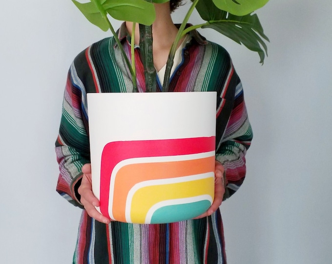 Retro - lines Large Planters - Eco friendly plant pots, hand painted made of recycled plastic.