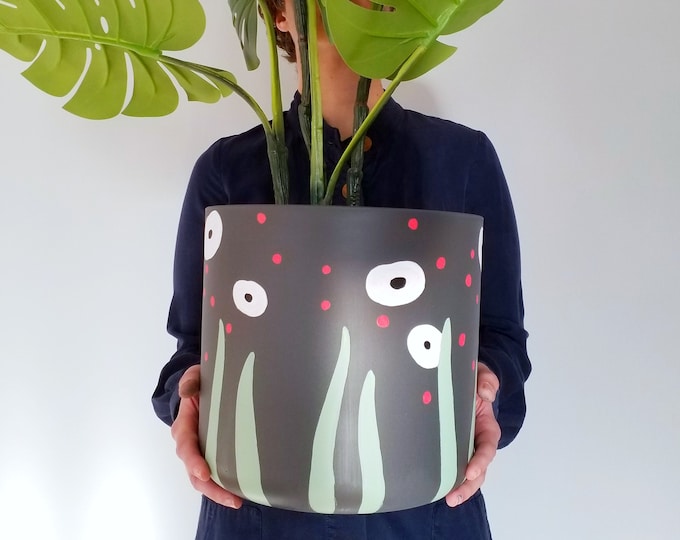 Large Planters - Eco friendly plant pots, hand painted made of recycled plastic