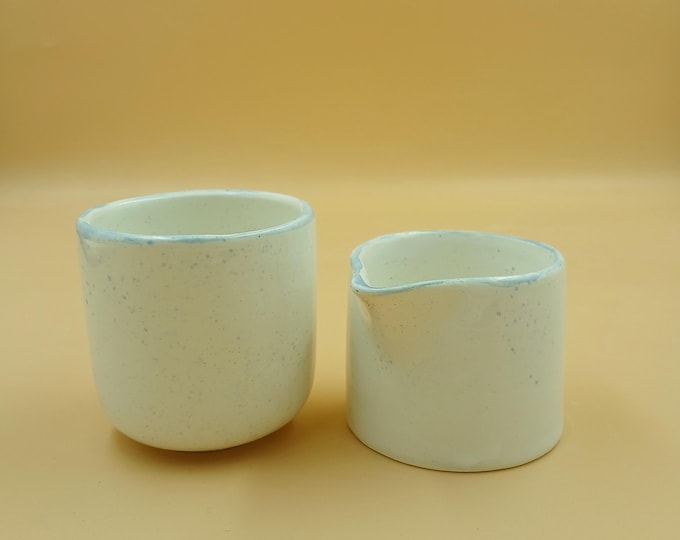 Earthenware Milk Jar & Tumbler Set – Natural White with Light Blue Splashes