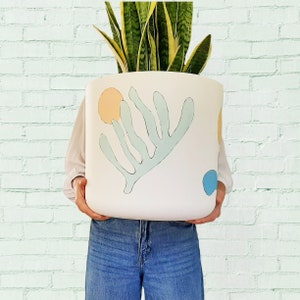Large Recycled Plastic Plant Pot: Hand-Painted Matisse Decor