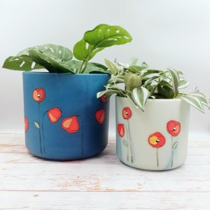 Flower pots made of recycled plastic from maritime waste, 14, 16, 18 & 22 cm planters, original hand painted design image 1