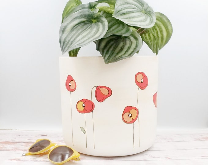 Large Planters, 25, 22 & 18 cm ( 9.8'', 8.6'', 7.0'' ) - Eco friendly hand painted indoor plant pots