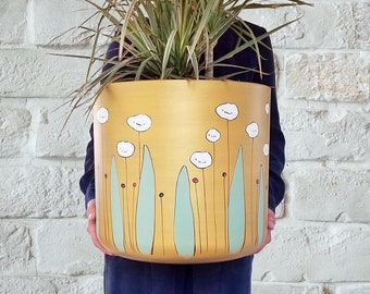 PRE ORDER Extra Large Golden planter, hand painted Plant pot 30 & 35 cm ( 11.8'' - 13.7'' ), lightweight and sustainable tree planter