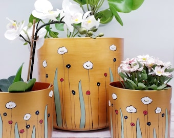 Very Large Golden Planters, hand painted plant pots made of recycled plastic