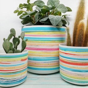 Large Colourful Planters, 25, 22 ,18 cm - Eco friendly indoor plant pots, white & melange colours