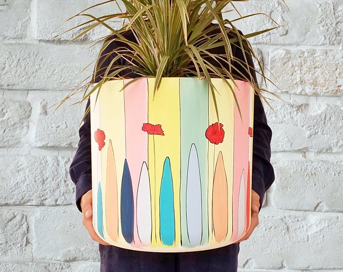 Extra Large planter, hand painted Plant pot 30 & 35 cm ( 11.8'' - 13.7'' ) lightweight flower pot, made of recycled plastic