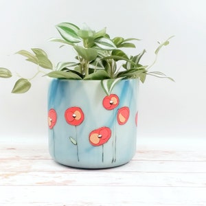 Flower pots made of recycled plastic from maritime waste, 14, 16, 18 & 22 cm planters, original hand painted design image 2