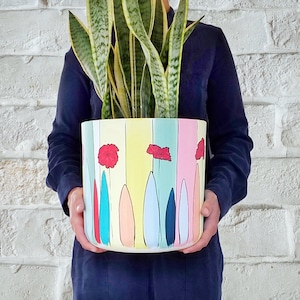 Eco Friendly Large Planter Pot - Hand Painted Recycled Plastic Pots, Durable Indoor Plant pots, Unique Plant Decor