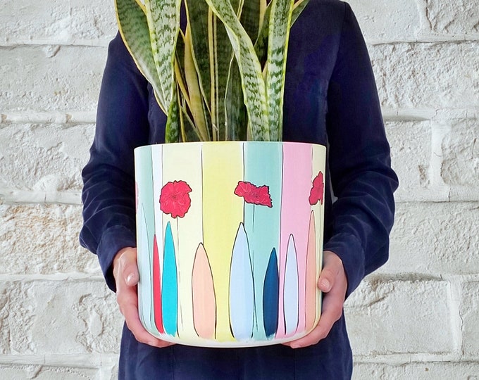 Large Planters - Eco friendly plant pots, hand painted made of recycled plastic