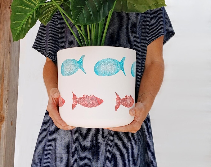 Large indoor Planters -  sustainable plant pots made of recycled plastic, blue and red fish