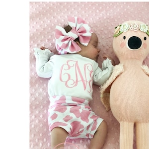 Monogram Baby Outfit, Personalized Baby Shower Gift for Girl