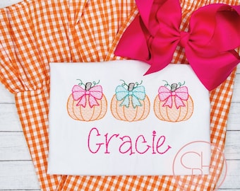 Girl's Fall Pumpkin Bow shirt Personalized Monogram top 6M 12M 18M 2T 3T 4T